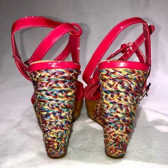 Gianni Bini Pink and Multicolor Braided Peep Toe Wedge - Picture 3 of 14